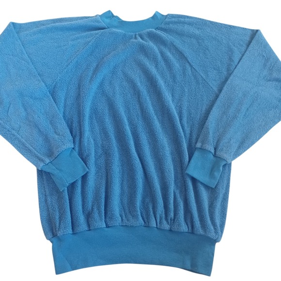 Ms Coqui Vintage 1980s Blue Terrycloth Raglan Sweatshirt Womens No Size - Picture 5 of 6